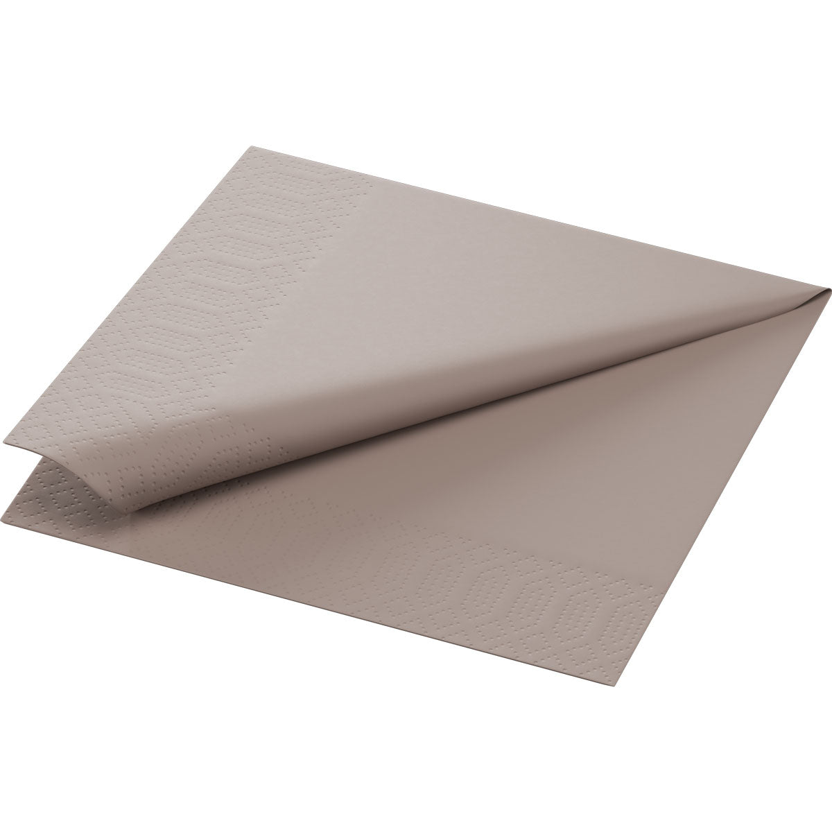 A simply folded Duni GmbH Zellt.Serv.33x33 3-ply 1/4 gray napkin (33x33 cm, 3-ply) with subtly embossed edges is presented against a plain white background.