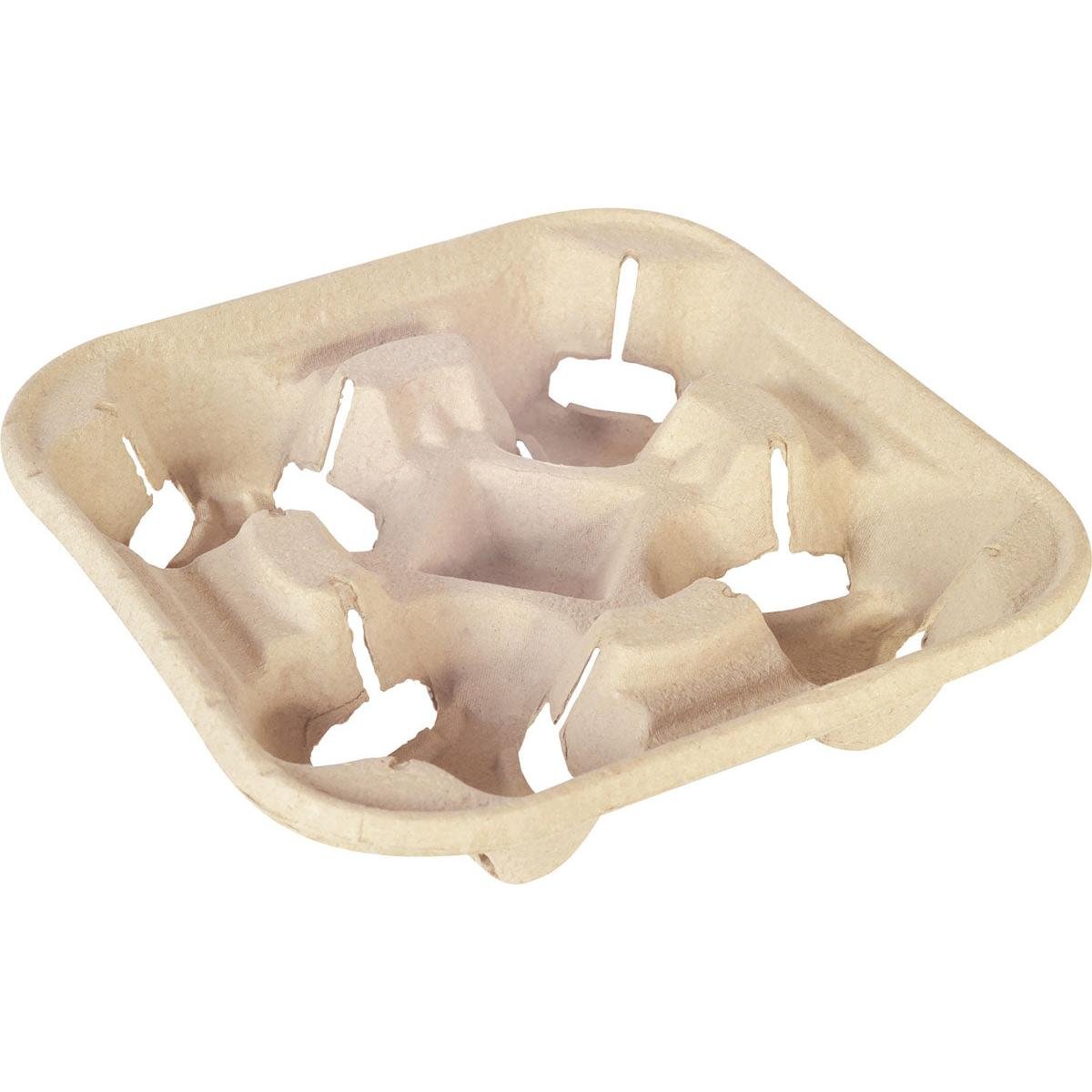 The cup holder Fibre 4-pack PAP by Duni GmbH made of paper with four round compartments for cups, ideal for events, photographed as a pack of 75 pieces against a white background.