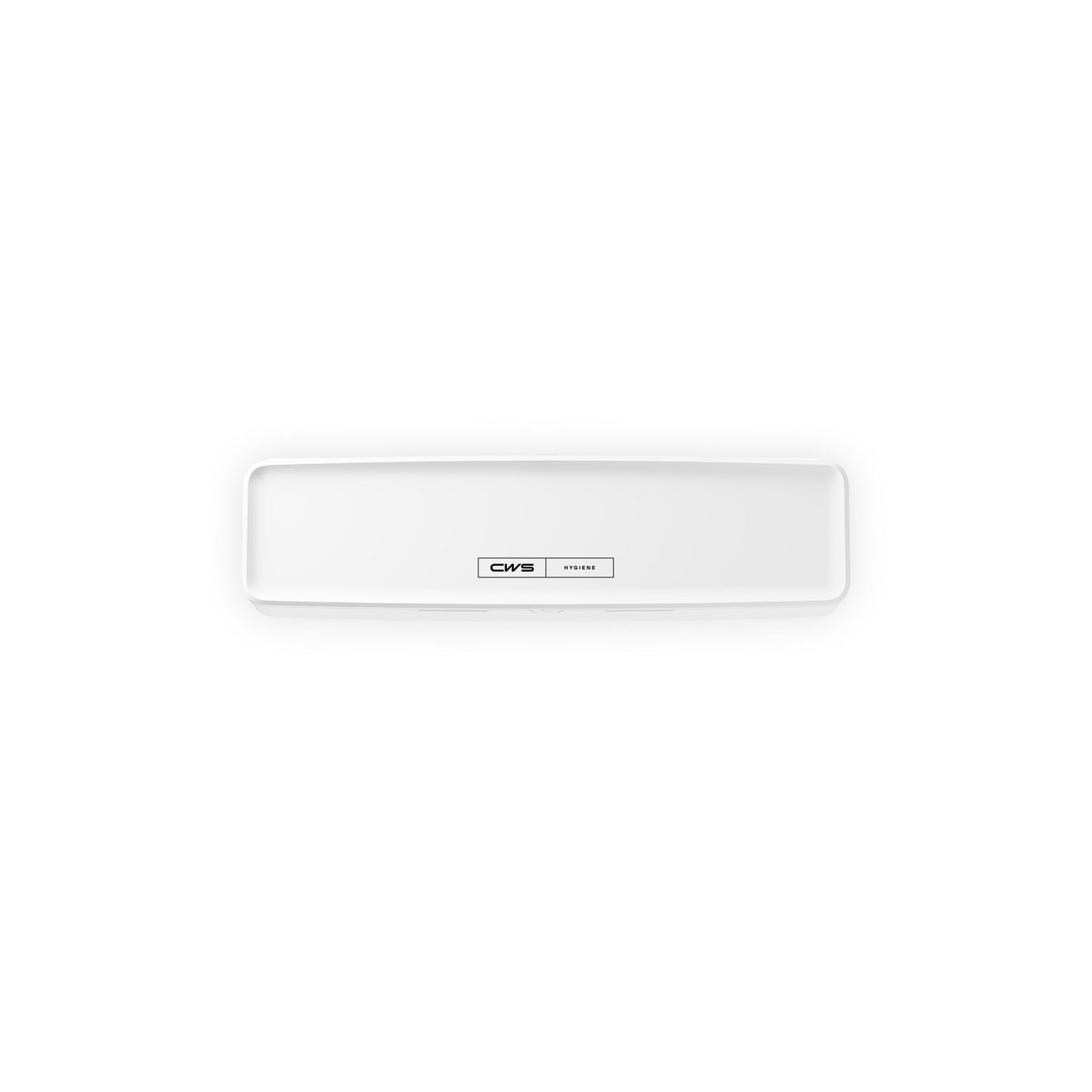 Die CWS PureLine AirBar | Packung (1 Stück) von CWS ist ein rechteckiges, weißes Luftreinigungsgerät mit abgerundeten Ecken und einem zentralen Logo-Etikett, das auf einem schlichten weißen Hintergrund fotografiert wurde, um die hygienische Raumluftfunktion hervorzuheben.