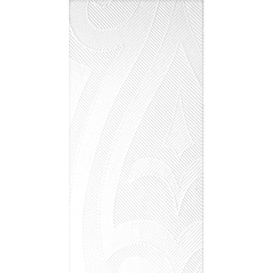 Nahaufnahme einer weißen Serviette Elegance Servietten 48x48 cm von Duni GmbH mit geprägtem geometrischem Lily-Design - ideal für die Tischdekoration. Die Packung enthält 40 Servietten.