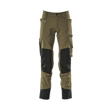 Trousers with knee pockets, stretch, light trousers, moss green