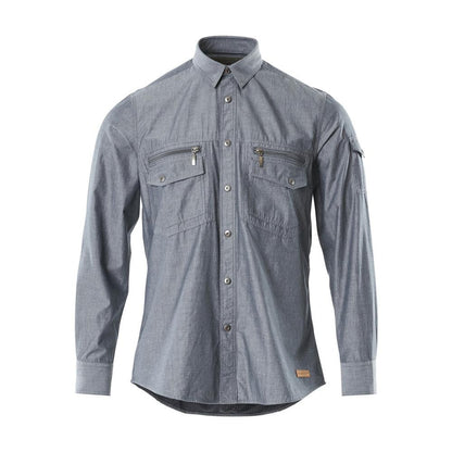 Hemd Chambray mit Netzfutter, gewaschener dunkler denim