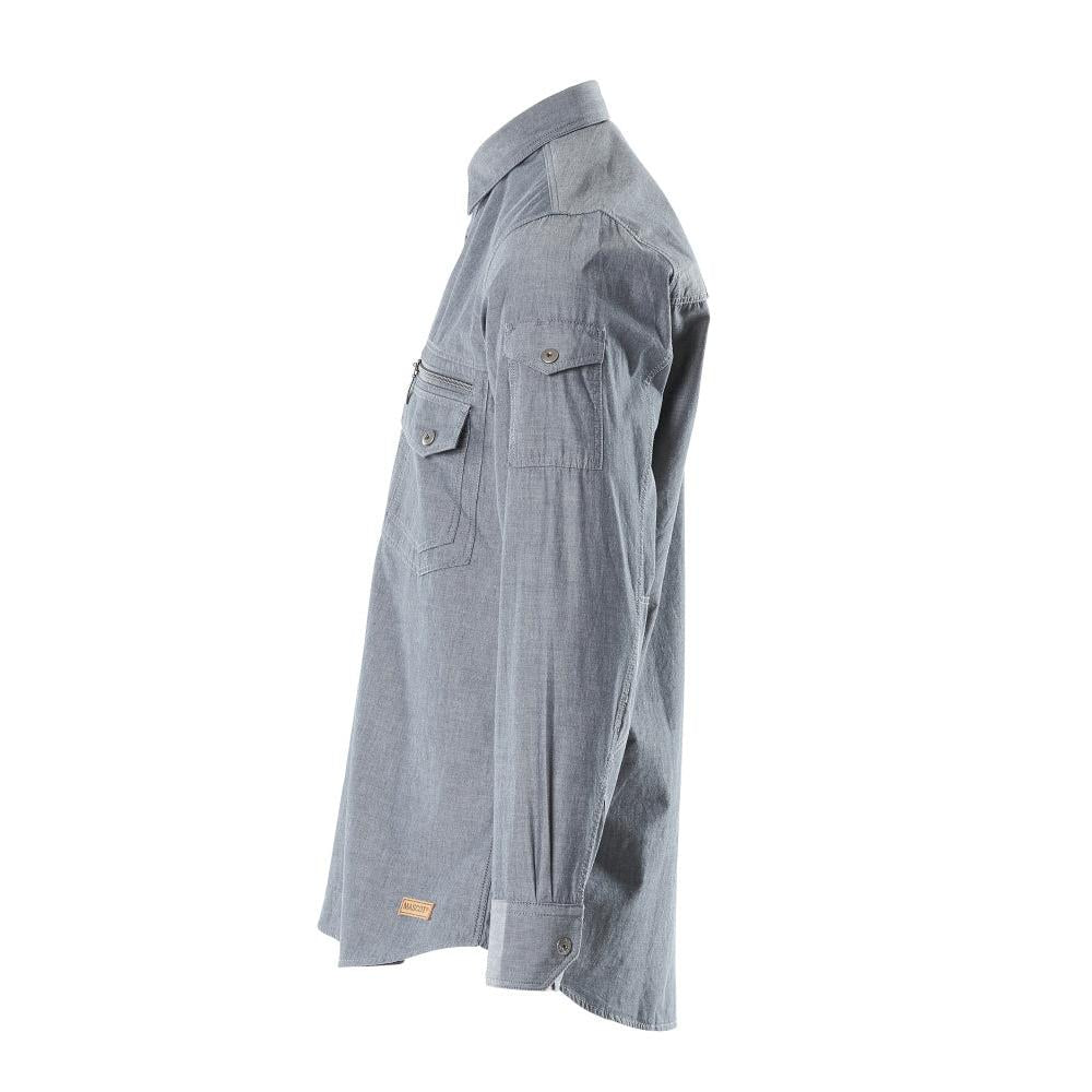 Hemd Chambray mit Netzfutter, gewaschener dunkler denim