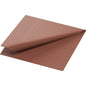 A single Duni GmbH 24x24 cm, 3-ply, chestnut-colored napkin is partially unfolded to show the textured, patterned edges and the rich chestnut color against a white background.
