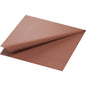 A chestnut-colored Zellt.Serv. 40x40 cm, 3-ply, 1/4 F. paper napkin by Duni GmbH (package: 250 napkins) is partially unfolded to show its texture and patterned edges against a plain white background.