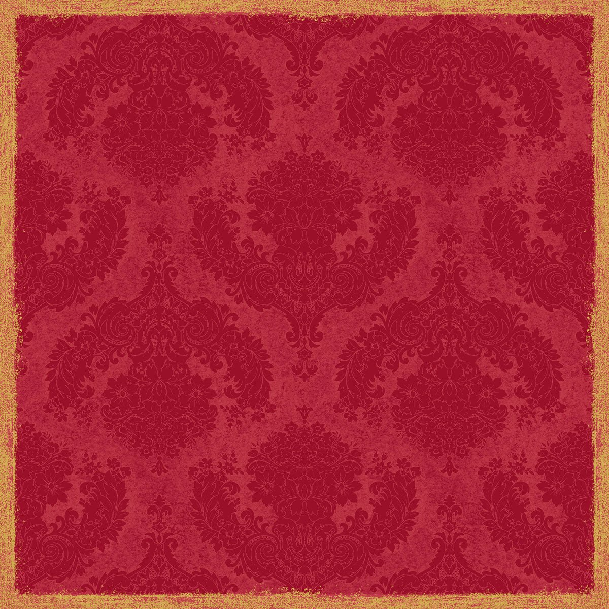 The Dunicel table cover 84x84 cm Royal Bordeaux by Duni GmbH features a floral pattern in vintage Bordeaux damask with a gold border in a used look - perfect for an elegant table decoration. Pack of 20 pieces.