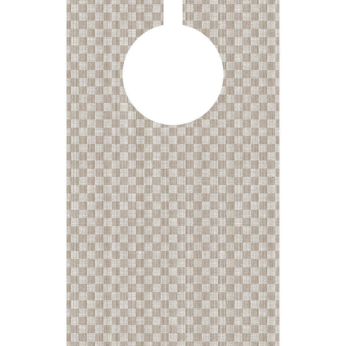 The Dunisoft Bib 40x65 cm - Grubben by Duni GmbH is a beige-white checkered bib with a large, round upper cut-out, making it ideal as an absorbent bib for care facilities. Pack of 50 pieces, high-quality and practical.