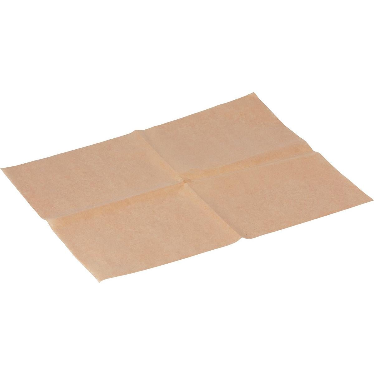 Four overlapping snack paper brown paper/PE squares from Duni GmbH lie flat on a white surface, forming a large square with visible creases. These grease-resistant sheets offer an eco-friendly packaging for your snacks.