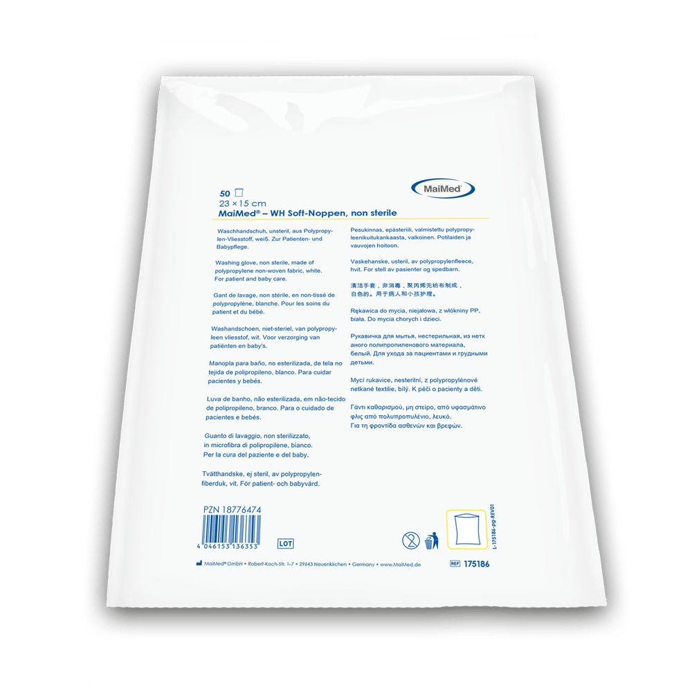 MaiMed-Waschhandschuh Soft-Noppen, unsteril weiß, aus Vlies, 50 St./Polybeutel | Packung (50 Stück)