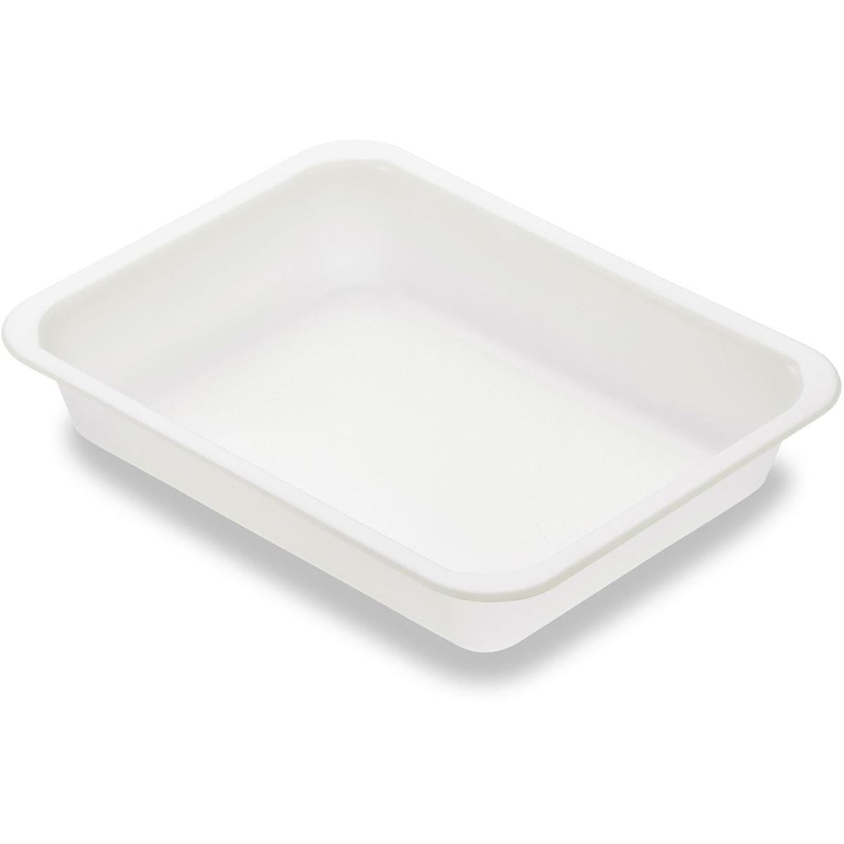 The Duni GmbH Caterline bioplastic sealing tray White (227x178), a white rectangular tray with rounded edges, offers an eco-friendly solution for food packaging or general packaging needs.