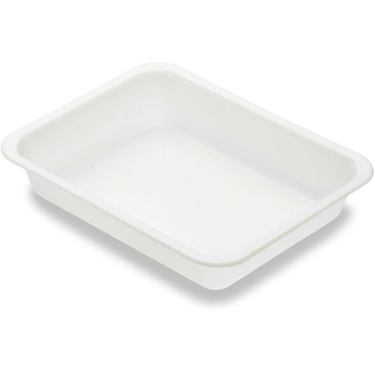 The Duni GmbH Caterline bioplastic sealing tray White (227x178), a white rectangular tray with rounded edges, offers an eco-friendly solution for food packaging or general packaging needs.