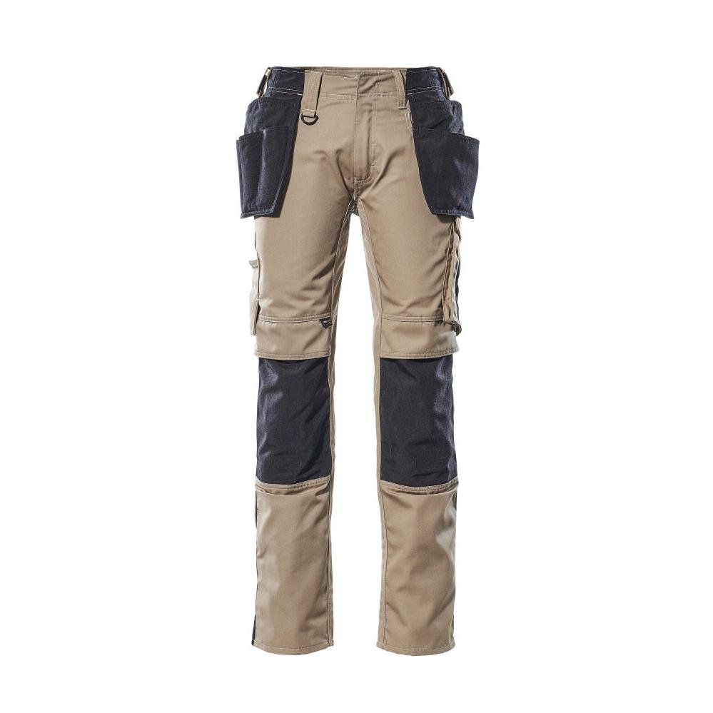 Trousers with hanging pockets, light weight trousers, light khaki/black
