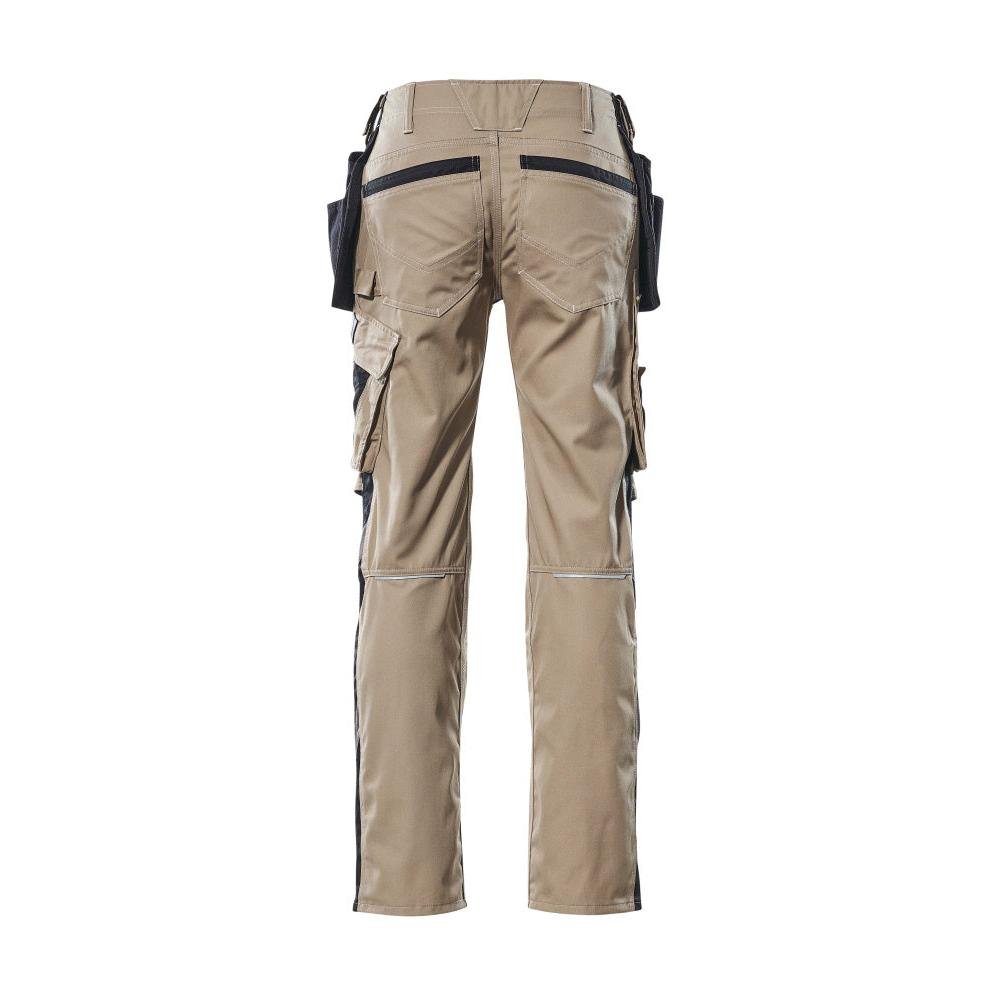 Trousers with hanging pockets, light weight trousers, light khaki/black