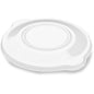 A white, round, transparent PP microwave lid (lid for 176398, 176397 Ø257) from Duni GmbH with a raised center and two handles, ideal as a lid for various containers. Package: 220 pieces.
