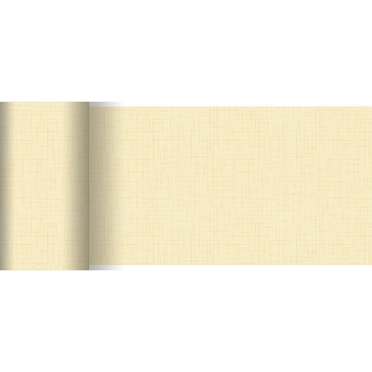 Der Dunicel-Tischläufer der Duni GmbH (20 m x 15 cm) ist ein beiger, dezent strukturierter Kreuzschraffur-Tischläufer, ideal für moderne Tischdekorationen. Sein schlichtes, aber elegantes Design kommt auch bei Beleuchtung gut zur Geltung.