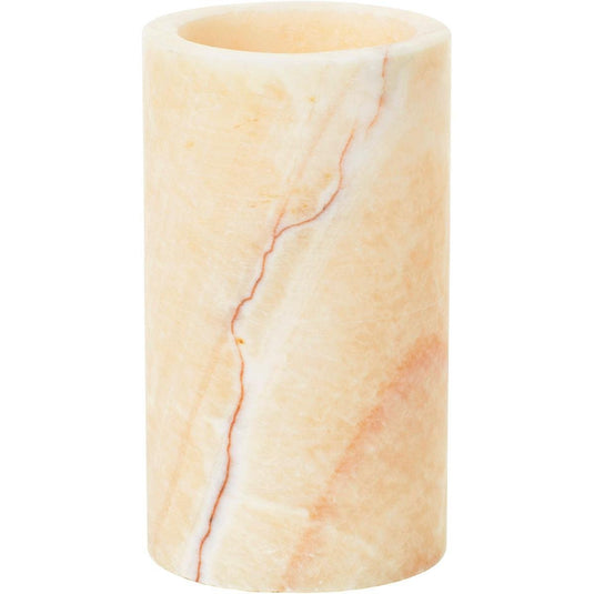 Der Duni GmbH Kerzenhalter aus Mineral Onyx (125x70 mm) besticht durch sein elegantes Design in Hellbeige mit natürlicher Aderung und einer offenen Oberseite, die sich vor einem schlichten weißen Hintergrund zeigt. Packung: 1 Stück.