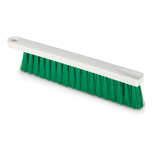 Der Nölle Profi Brush HACCP Mehlbesen (30 cm, 0,25 mm weiche Borsten) von Nölle Profi Brush Bürsten- & Pinseltechnik e.K. hat einen weißen, rechteckigen Griff und dichte, weiche, grüne Borsten, die perfekt für die Lebensmittelindustrie geeignet sind. Abgebildet auf weißem Hintergrund.