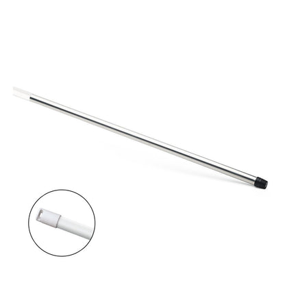 The Nölle Profi Brush HACCP aluminum handle 140 cm from Nölle Profi Brush Bürsten- & Pinseltechnik e.K. has a black cap at one end, a notched white plastic tip, is hygienic and HACCP-compliant. Depicted on a solid white background.