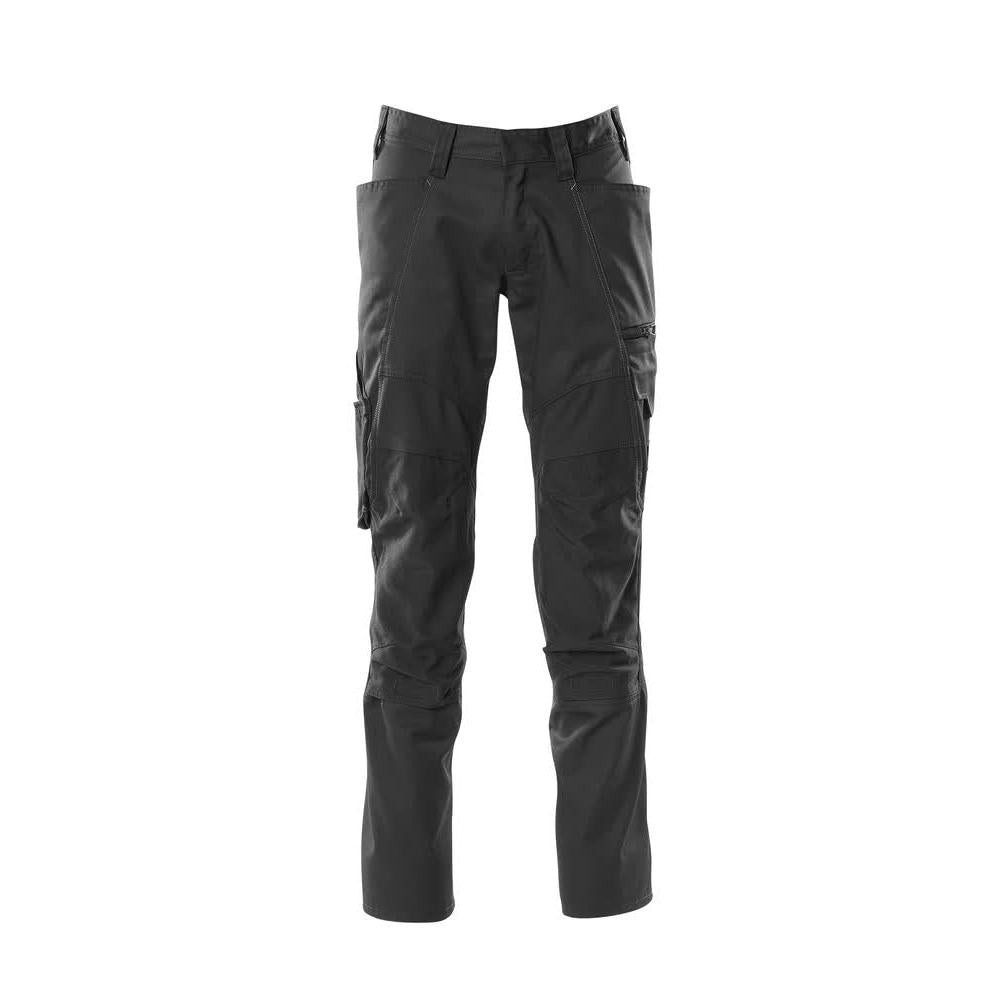 Trousers with knee pockets, stretch inserts trousers, black