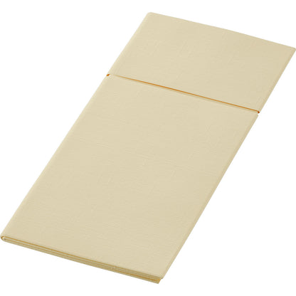 The Duniletto 480 x 400 mm from Duni GmbH is a folded, rectangular, beige coaster or cushion with a fold that divides it into two parts - ideal as a stylish table accessory or cutlery pouch, here on a white background.