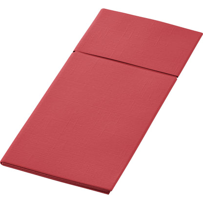 The Duniletto 480 x 400 mm from Duni GmbH is a rectangular, folded red passe-partout with a subtle texture pattern, perfect as an elegant cutlery pouch and table accessory for stylishly set tables.