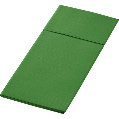 The Duniletto 480 x 400 mm from Duni GmbH is a green folding napkin with a central fold, depicted flat on a white background - ideal as a table accessory or cutlery pouch for the elegantly set table.