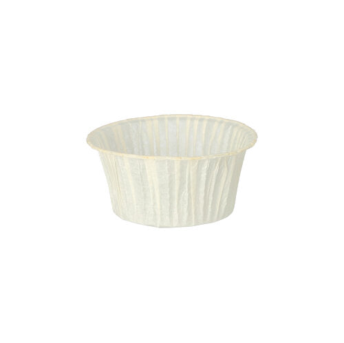 A white PAPSTAR muffin baking cup (Ø 5 cm, 3.5 cm high) from PAPSTAR GmbH stands empty against a white background, packaged in a box of 20 and is ideal for baking cupcakes or muffins.