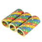 Three rolls PAPSTAR 3 giant streamers 15 m flame retardant from PAPSTAR GmbH - with red, green, yellow, and blue stripes as well as colorful dots - ensure a colorful decoration for any festive occasion.