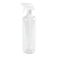 A Nölle Profi Brush spray bottle, colored-transparent, 960 ml, made of plastic by Nölle Profi Brush Bürsten- & Pinseltechnik e.K., with a white spray head, is standing upright against a white background.