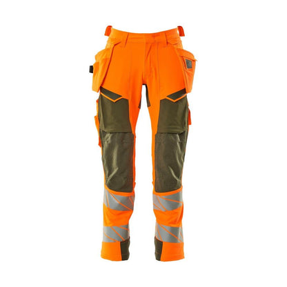 Hose mit Hängetaschen, ULTIMATE STRETCH Hose, hi-vis orange/moosgrün