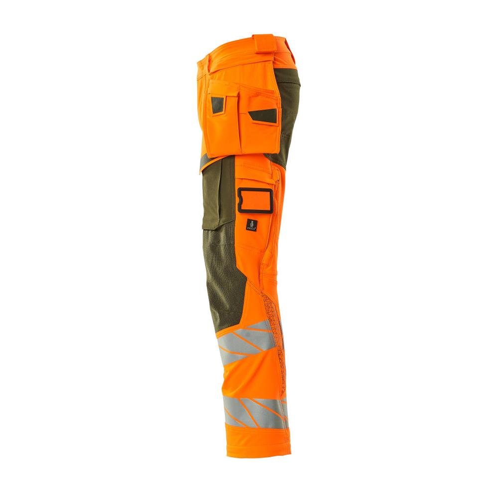 Hose mit Hängetaschen, ULTIMATE STRETCH Hose, hi-vis orange/moosgrün