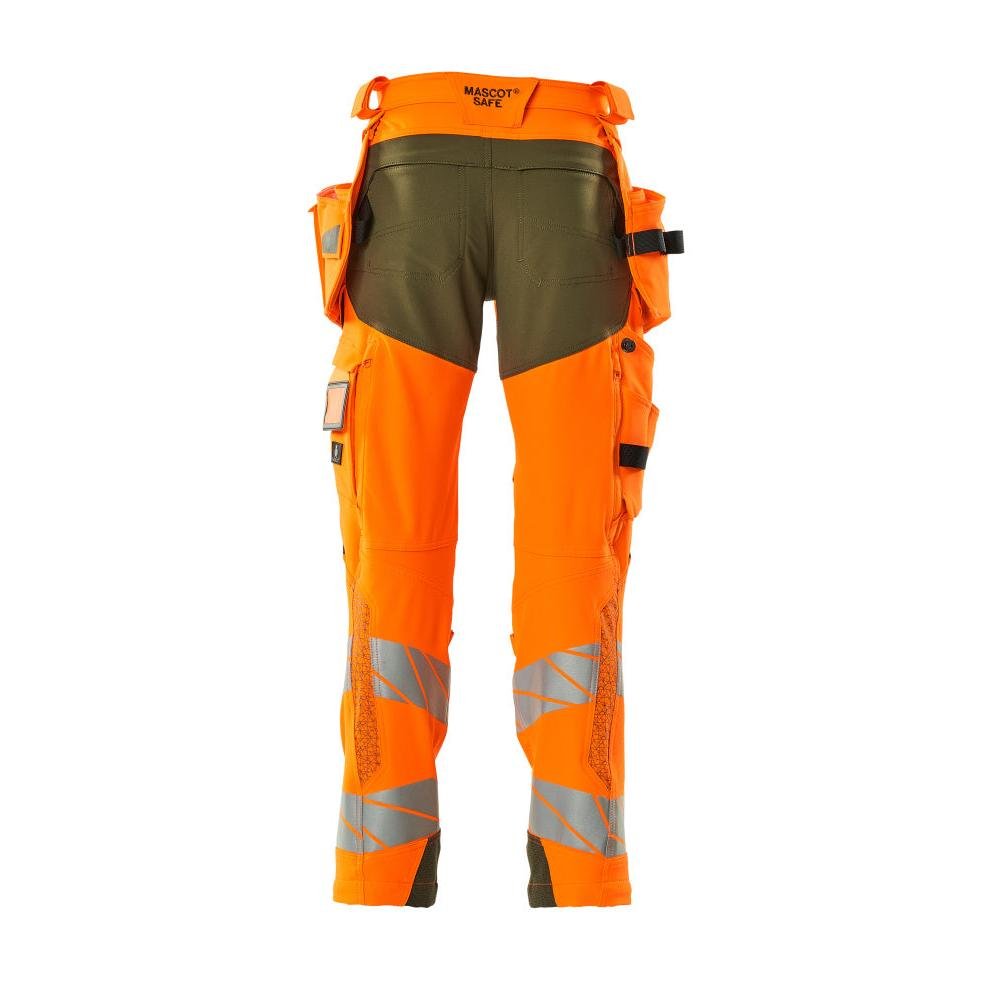 Hose mit Hängetaschen, ULTIMATE STRETCH Hose, hi-vis orange/moosgrün
