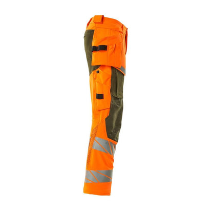 Hose mit Hängetaschen, ULTIMATE STRETCH Hose, hi-vis orange/moosgrün