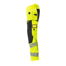Pants with hanging pockets, ULTIMATE STRETCH pants, hi-vis yellow/black-blue