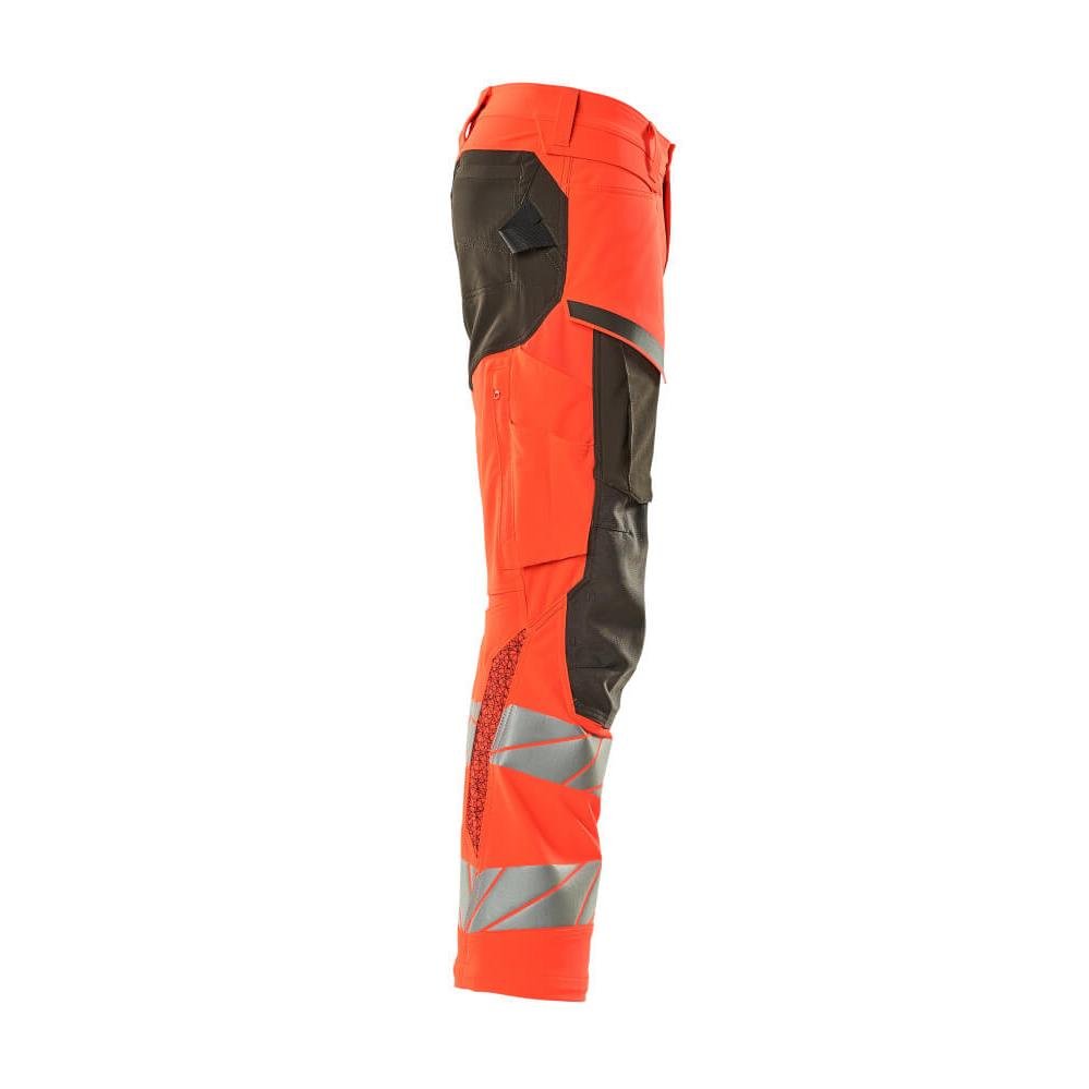Pants with knee pockets, ULTIMATE STRETCH pants, hi-vis red/dark anthracite