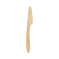 The image shows a 190 mm knife with a waxed wooden handle and a serrated blade, manufactured by Duni GmbH, on a white background. Packaging unit: 100 pieces.
