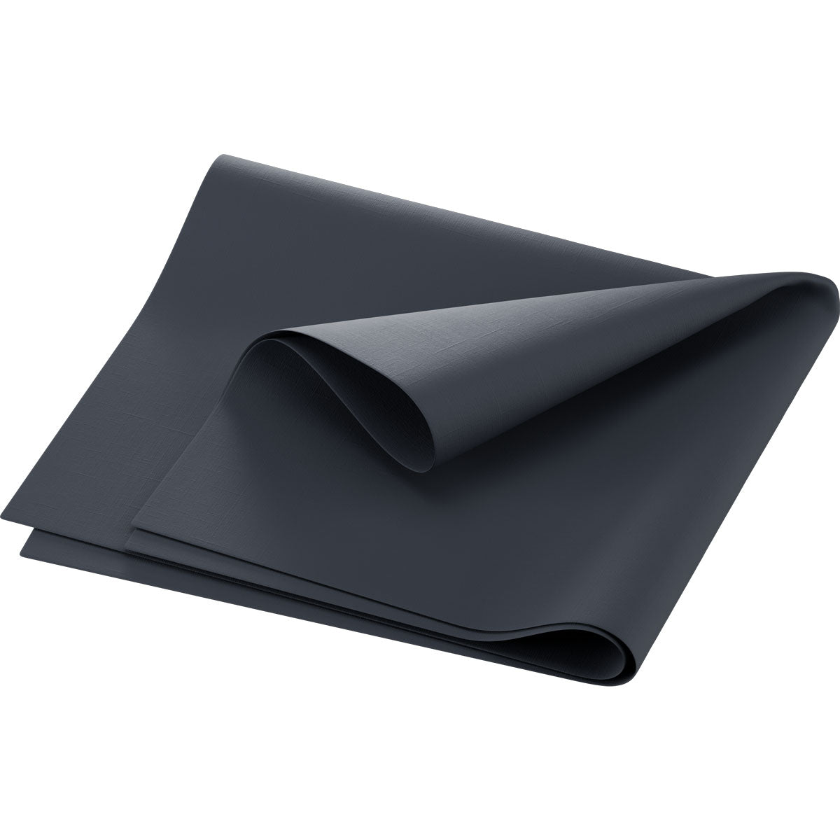 A neatly folded sheet of dark grey plastic, similar to high-quality napkins, is seen against a white background - these are the Dunilin napkins 40 x 60 cm 1/4 fold by Duni GmbH.
