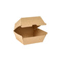 The BioPak Clam Box Small Brown Cardboard FSC 105x102x84 from Duni GmbH, opened on a white background, is an eco-friendly packaging and ideal for sustainable takeaway solutions. Pack of 55 pieces.