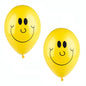 Zwei PAPSTAR 10 Luftballons Ø 25 cm von PAPSTAR GmbH aus hochwertigem Latex mit schwarzen Smiley-Gesichtern fröhlich dekoriert vor weißem Hintergrund.