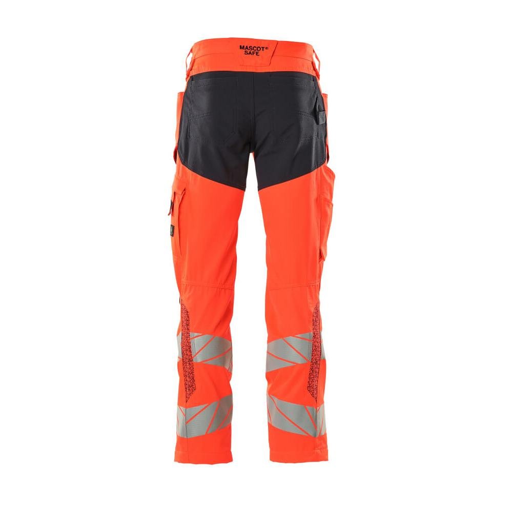 Hose mit Knietaschen, Stretch-Einsätze Hose, Hi-vis rot/schwarzblau