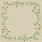 Die Dunicel-Mitteldecken 84 x 84 cm Foliage von Duni GmbH bieten einen quadratischen Rahmen aus aquarellgrünen Blätterzweigen und einem hellbeigen Zentrum, ideal für eine elegante Tischdekoration. Jede Packung enthält 20 Stück.