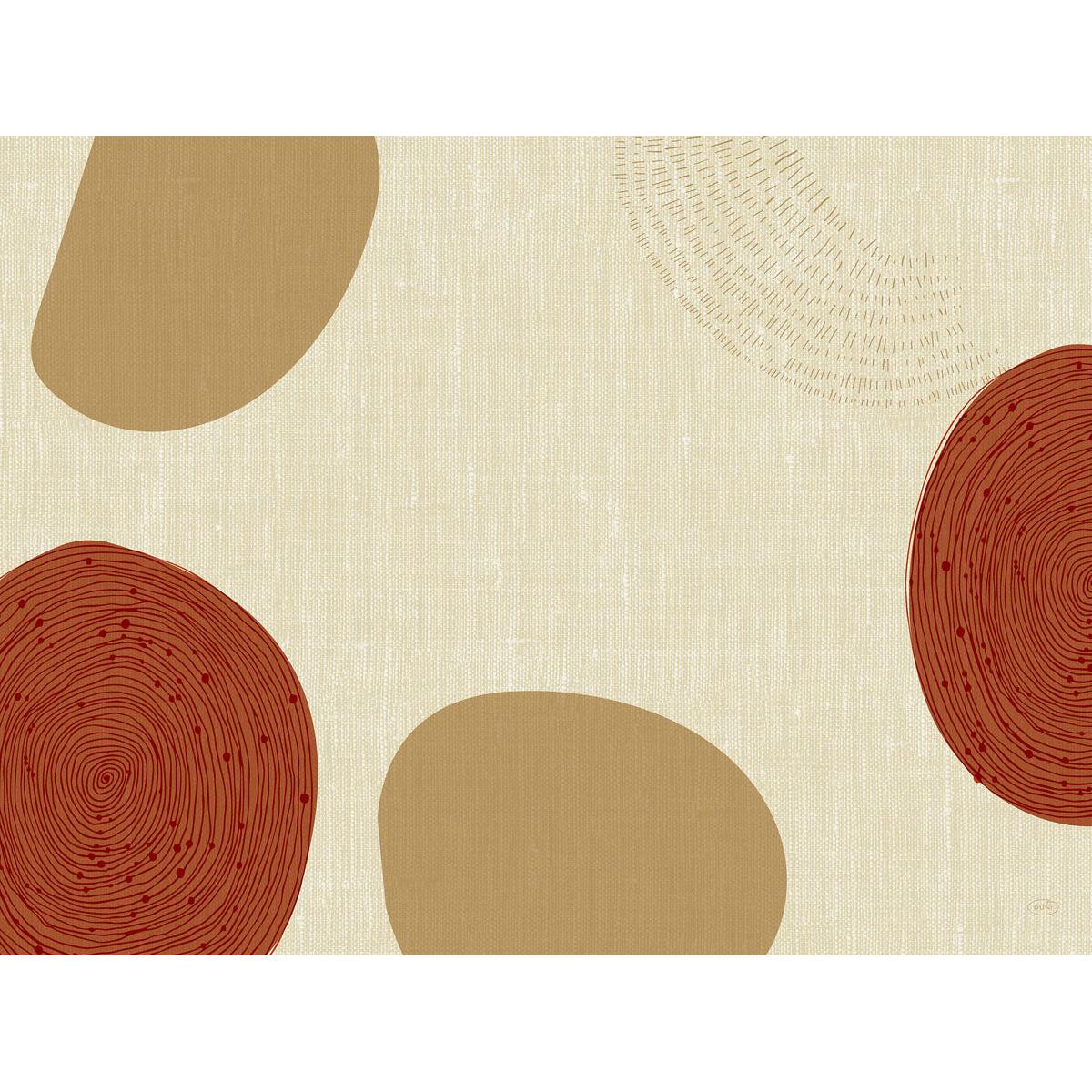 Duni GmbH Paper Placemats 30 x 40 cm Earthy (250 pieces): Abstract art design on eco-friendly placemats with a beige, textured background, bold ochre and red shapes, as well as fingerprint-style lines and fine dashed accents.