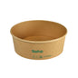 The round, brown FSC/PLA bowl Ronda WIDE+ (1300 ml) from Duni GmbH with eco-symbols on the side is empty and stands in front of a white background. The package contains 25 bowls (184x184x66 mm).