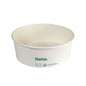 A white, round Ronda WIDE+ bowl (1300 ml) made of FSC-certified cardboard with PLA coating from Duni GmbH stands empty against a neutral background. The bowl displays the green BioPak logo and is offered in packs of 25.
