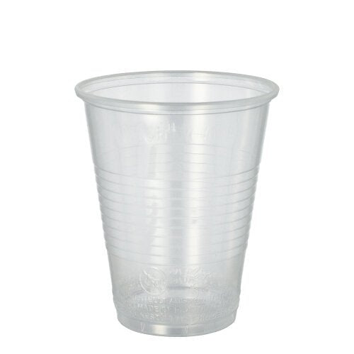 Ein transparenter Starpak 20 Trinkbecher (PP, 0,3l, Ø 9,5 cm · 11,1 cm) mit ausgestelltem Schaumrand und horizontalen Griffrillen ist auf schlichtem weißem Hintergrund abgebildet. Lieferung im 20er-Pack mit Schrumpffolie.