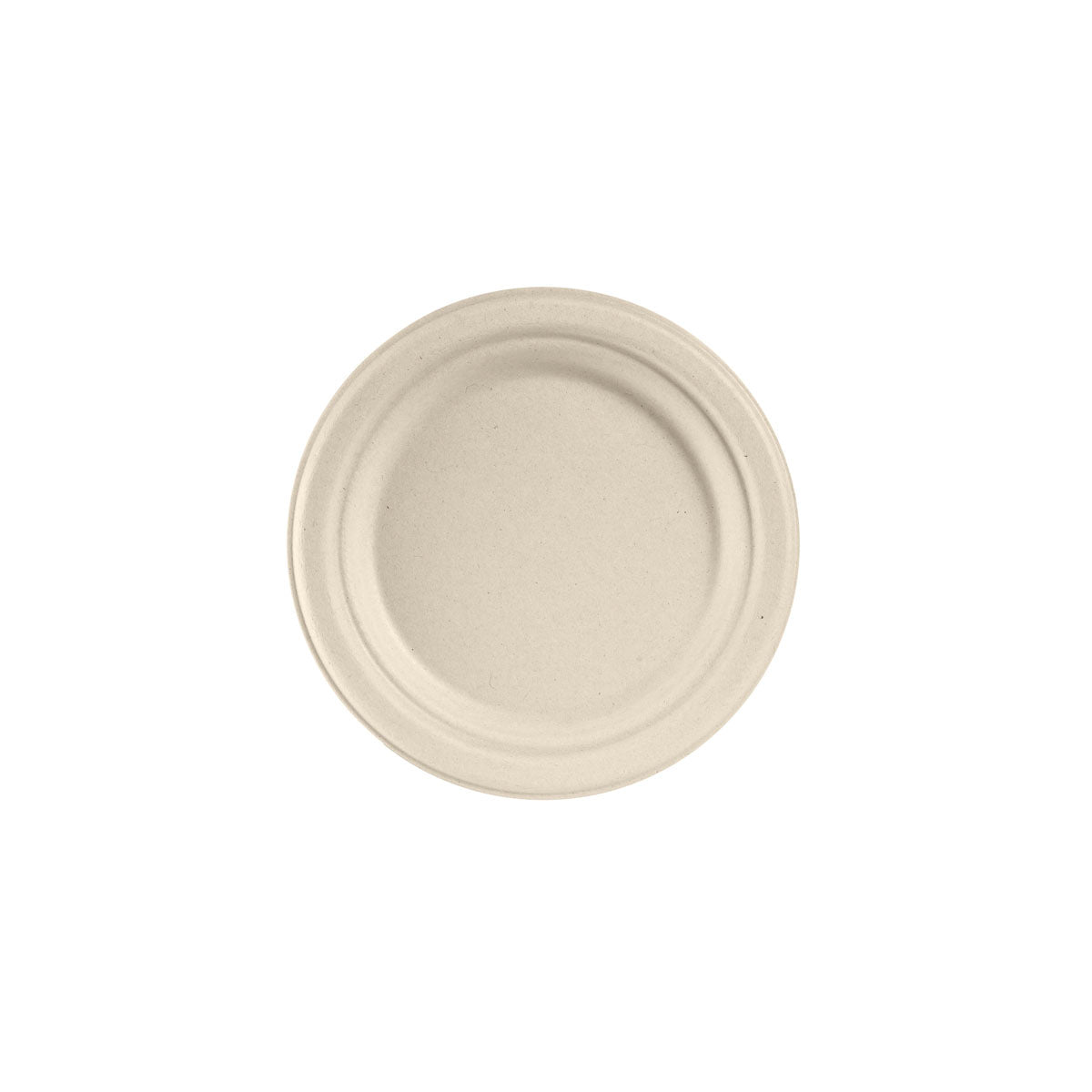 An unfiltered, round plate ø 18 cm made of brown bagasse from Duni GmbH (pack of 50 pieces) is depicted on a white background.