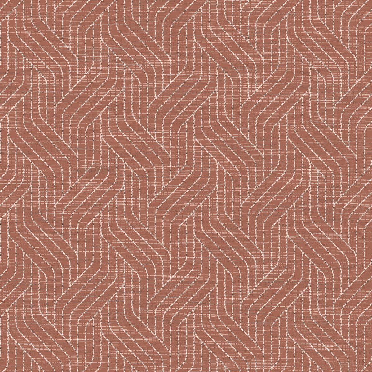 Die Dunisoft-Servietten 40 x 40 cm 1/4 Falz der Duni GmbH zeigen ein sich wiederholendes Fischgrätmuster mit dünnen weißen V-förmigen Linien auf gedecktem Rot, das den hochwertigen Servietten einen modernen, leicht strukturierten Look verleiht.