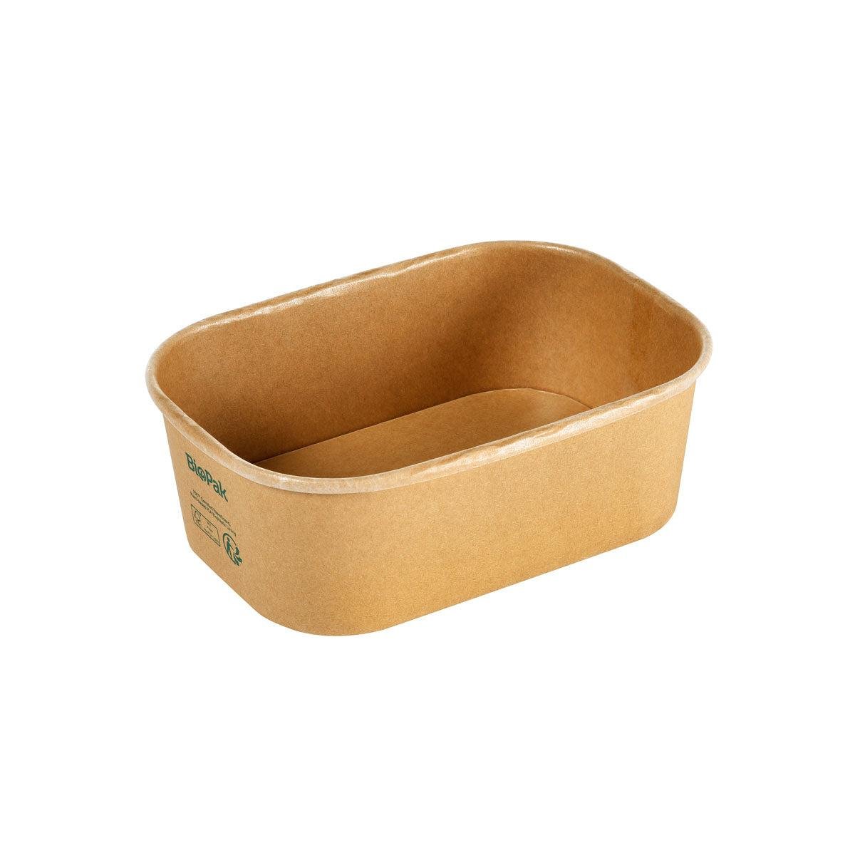 The cardboard box BRICK MEDIUM 750 ml from Duni GmbH is a brown, rectangular FSC/PLA food container (171x120x57 mm) with rounded corners and a rolled edge, with a printed recycling symbol and an eco-friendly label on the side. Pack of 50 pieces.