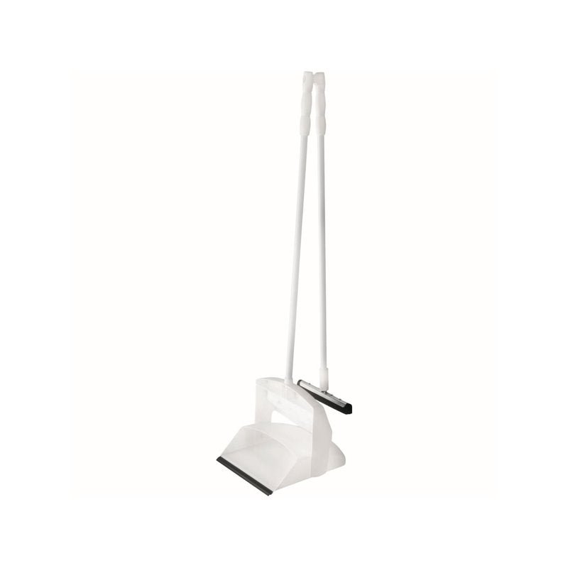 The FUTURA dustpan set with long handle, rubber squeegee, height 1000mm from Haug Bürsten KG features a flat-edged dustpan and a broom with black bristles for ergonomic, comfortable cleaning while standing.