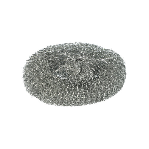 Der Starpak 10 Topfreiniger ist ein runder, silberner, kratziger Drahtschrubber, der ideal für die Reinigung von hartnäckigen Flecken auf Kochgeschirr und Oberflächen ist.